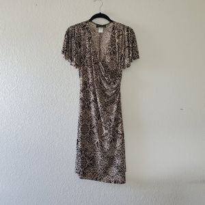 VINTAGE Mid-length Brown & Tan Faux Wrap Dress